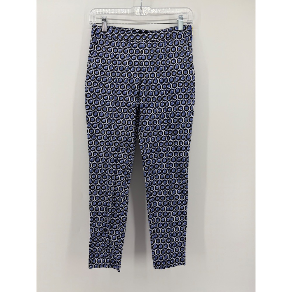 H&M Women Geometric Print Slim Fit Pants‎ Blue Black White Size 2